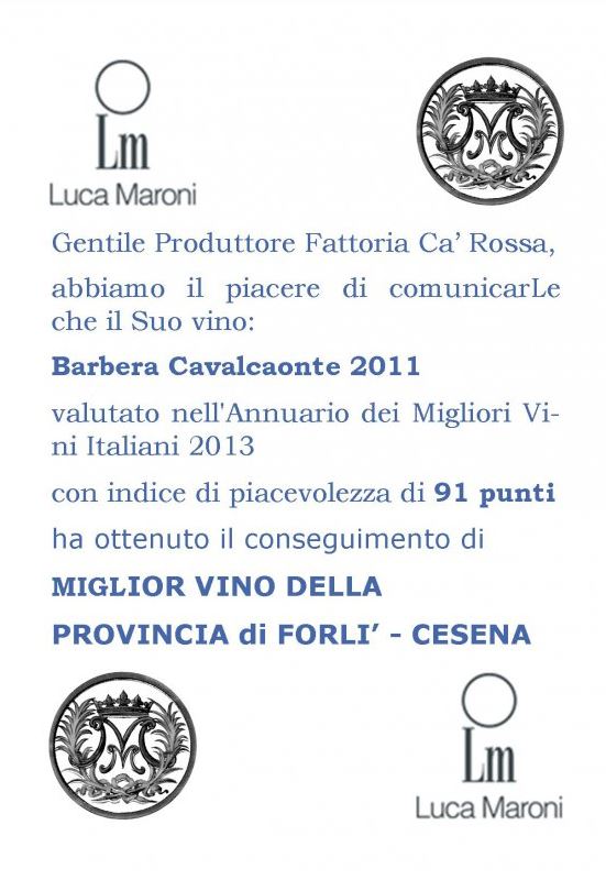 Cavalcaonte miglior vino della provincia di Forlì-Cesena