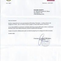 Lettera di Ringraziamento dell'Assessore al Turismo di Bertinoro a Fattoria Ca' Rossa